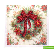 Festive Poinsettia & Bow Christmas, Quilling Greeting Card - Unique Dedicated Handmade/Heartmade Art. Design Greeting Card for all occasion