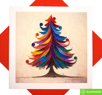 Colorful Christmas Tree, Quilling Greeting Card - Unique Dedicated Handmade/Heartmade Art. Design Greeting Card for all occasion