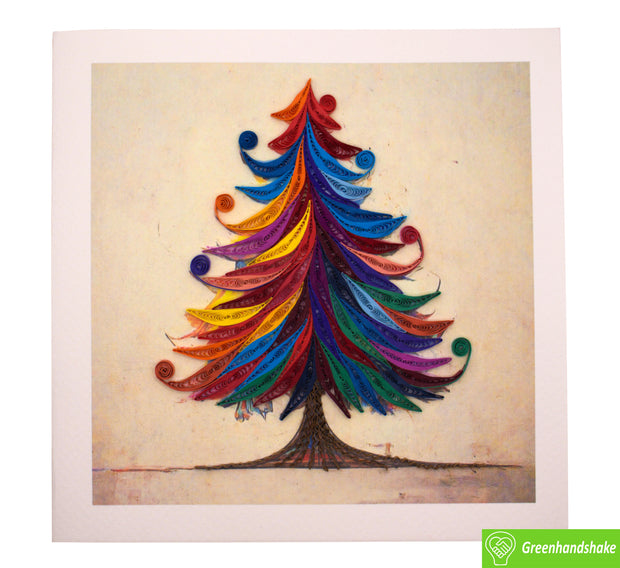 Colorful Christmas Tree, Quilling Greeting Card - Unique Dedicated Handmade/Heartmade Art. Design Greeting Card for all occasion