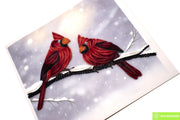 Winter Cardinals on Snowy Branch, Quilling Greeting Card - Unique Dedicated Handmade/Heartmade Art. Design Greeting Card for all occasion