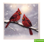 Winter Cardinals on Snowy Branch, Quilling Greeting Card - Unique Dedicated Handmade/Heartmade Art. Design Greeting Card for all occasion