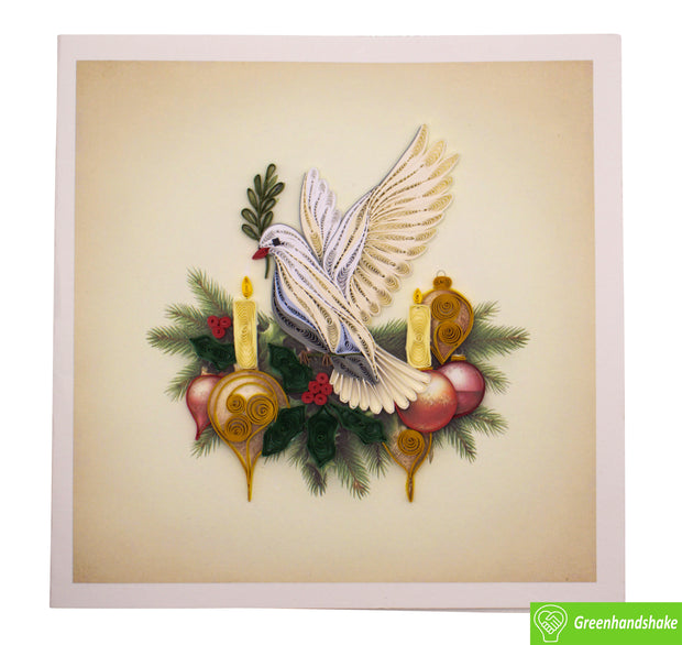 Peaceful Christmas Dove and Candle, Quilling Greeting Card - Unique Dedicated Handmade/Heartmade Art. Design Greeting Card for all occasion