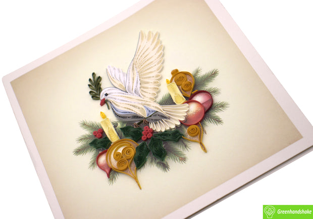 Peaceful Christmas Dove and Candle, Quilling Greeting Card - Unique Dedicated Handmade/Heartmade Art. Design Greeting Card for all occasion