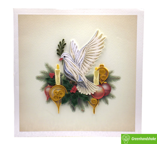 Peaceful Christmas Dove and Candle, Quilling Greeting Card - Unique Dedicated Handmade/Heartmade Art. Design Greeting Card for all occasion