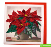 Potted Poinsettia Christmas Wishes, Quilling Greeting Card - Unique Dedicated Handmade/Heartmade Art. Design Greeting Card for all occasion