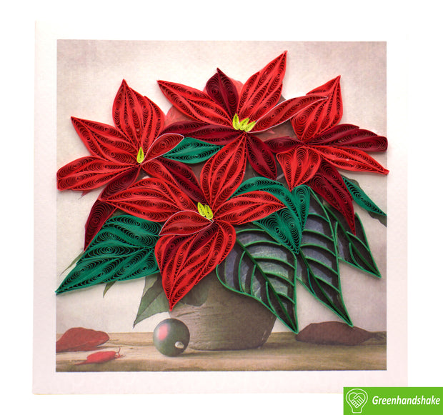 Potted Poinsettia Christmas Wishes, Quilling Greeting Card - Unique Dedicated Handmade/Heartmade Art. Design Greeting Card for all occasion