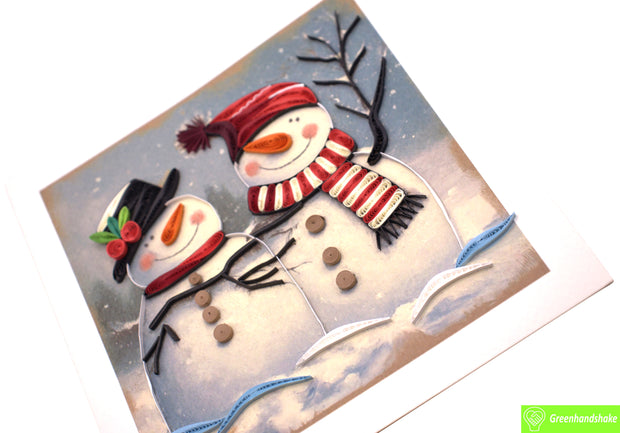 Snowman Friends, Quilling Greeting Card - Unique Dedicated Handmade/Heartmade Art. Design Greeting Card for all occasion