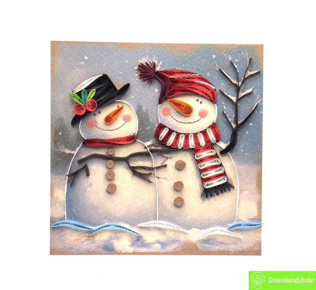 Snowman Friends, Quilling Greeting Card - Unique Dedicated Handmade/Heartmade Art. Design Greeting Card for all occasion