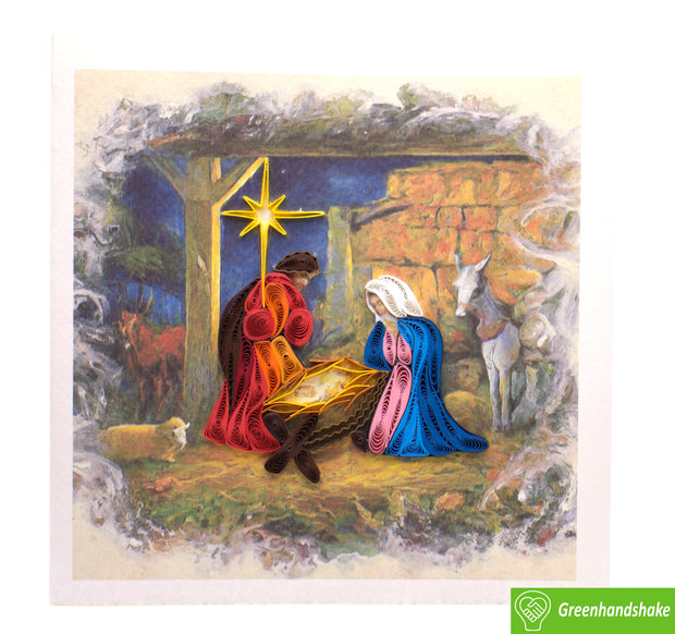 Nativity Scene Christmas, Quilling Greeting Card - Unique Dedicated Handmade/Heartmade Art. Design Greeting Card for all occasion