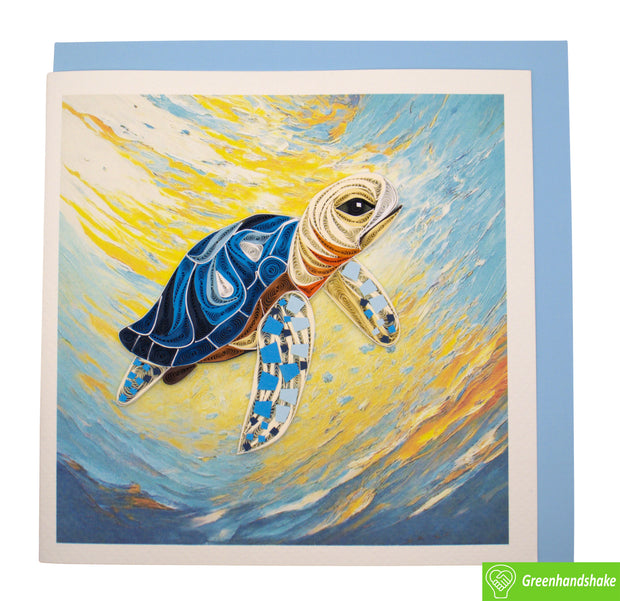 Serene Sea Turtle Journey, Quilling Greeting Card - Unique Dedicated Handmade/Heartmade Art. Design Greeting Card for all occasion