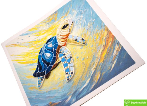 Serene Sea Turtle Journey, Quilling Greeting Card - Unique Dedicated Handmade/Heartmade Art. Design Greeting Card for all occasion