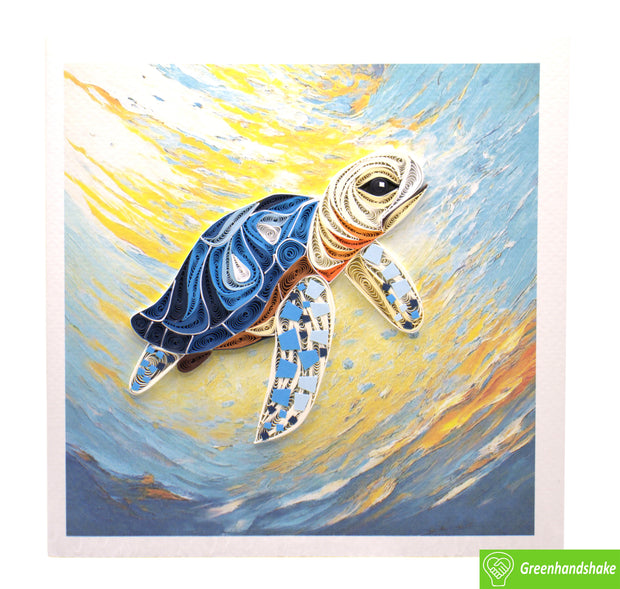 Serene Sea Turtle Journey, Quilling Greeting Card - Unique Dedicated Handmade/Heartmade Art. Design Greeting Card for all occasion