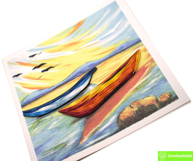 Sunset Reflections, Quilling Greeting Card - Unique Dedicated Handmade/Heartmade Art. Design Greeting Card for all occasion