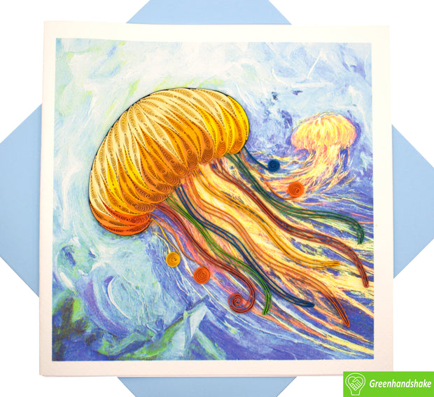 Vibrant Jellyfish Wonderland, Quilling Greeting Card - Unique Dedicated Handmade/Heartmade Art. Design Greeting Card for all occasion