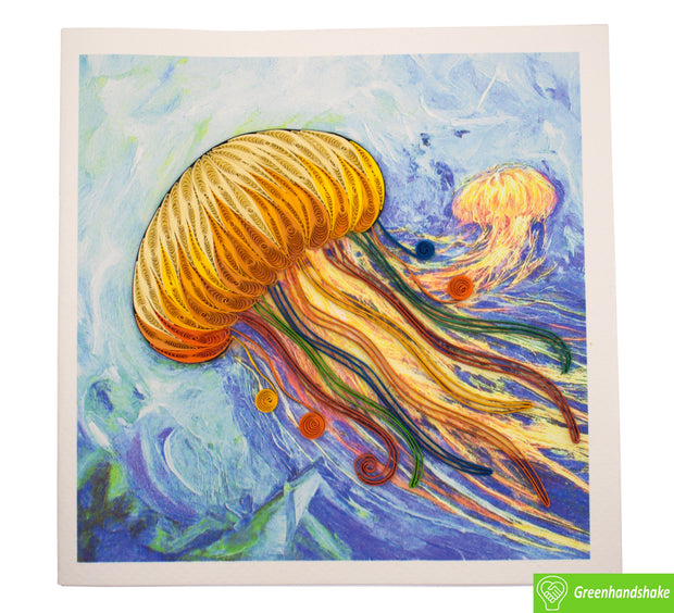 Vibrant Jellyfish Wonderland, Quilling Greeting Card - Unique Dedicated Handmade/Heartmade Art. Design Greeting Card for all occasion