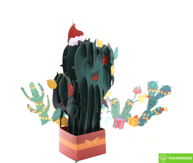 Cactus in Christmas Spirit, Christmas Pop Up Card 3D Collection - Handmade 3D Popup Greeting Cards for Christmas, Holiday, Xmas Gift