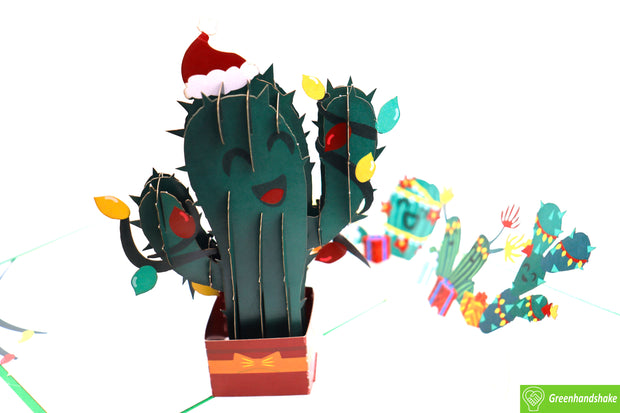 Cactus in Christmas Spirit, Christmas Pop Up Card 3D Collection - Handmade 3D Popup Greeting Cards for Christmas, Holiday, Xmas Gift