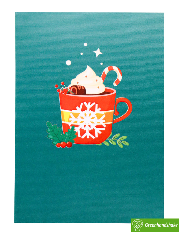 Snowmen Celebration in a Coffee Cup, Christmas Pop Up Card 3D Collection - Handmade 3D Popup Greeting Cards for Christmas, Holiday, Xmas Gift