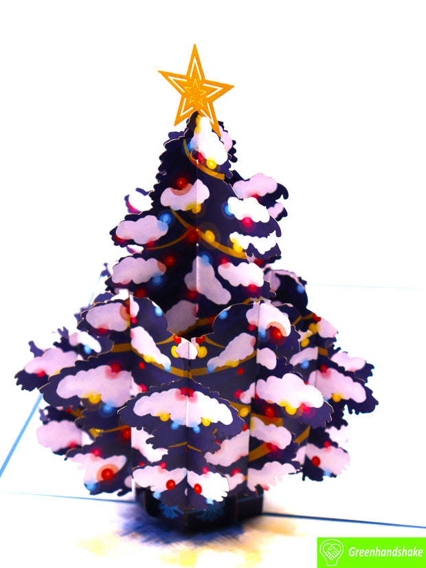 Festive Christmas Tree with Glowing Lights, Christmas Pop Up Card 3D Collection - Handmade 3D Popup Greeting Cards for Christmas, Holiday, Xmas Gift