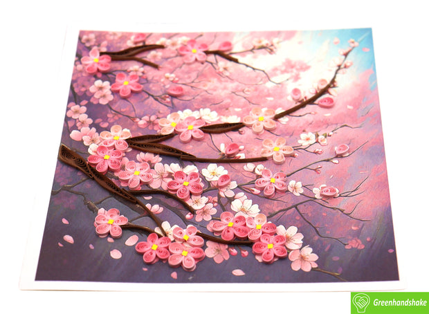 Cherry Blossom Dreams, Quilling Greeting Card - Unique Dedicated Handmade Art. Design Greeting Card for all occasion by GREENHANDSHAKE