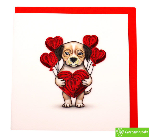 Puppy Love Balloons, Quilling Greeting Card - Unique Dedicated Handmade Art. Design Greeting Card for all occasion by GREENHANDSHAKE