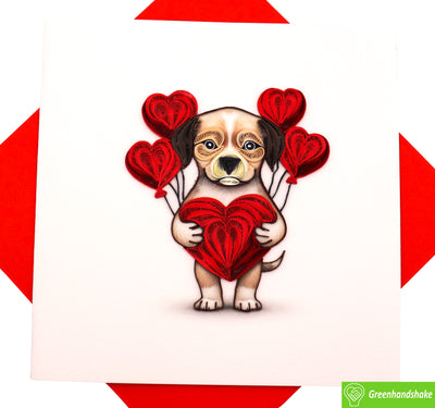 Puppy Love Balloons, Quilling Greeting Card - Unique Dedicated Handmade Art. Design Greeting Card for all occasion by GREENHANDSHAKE