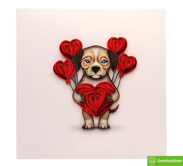 Puppy Love Balloons, Quilling Greeting Card - Unique Dedicated Handmade Art. Design Greeting Card for all occasion by GREENHANDSHAKE