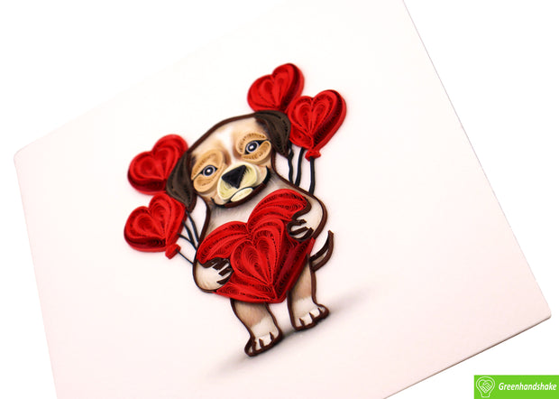 Puppy Love Balloons, Quilling Greeting Card - Unique Dedicated Handmade Art. Design Greeting Card for all occasion by GREENHANDSHAKE