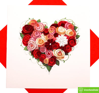 Blooming Heart, Quilling Greeting Card - Unique Dedicated Handmade Art. Design Greeting Card for all occasion by GREENHANDSHAKE