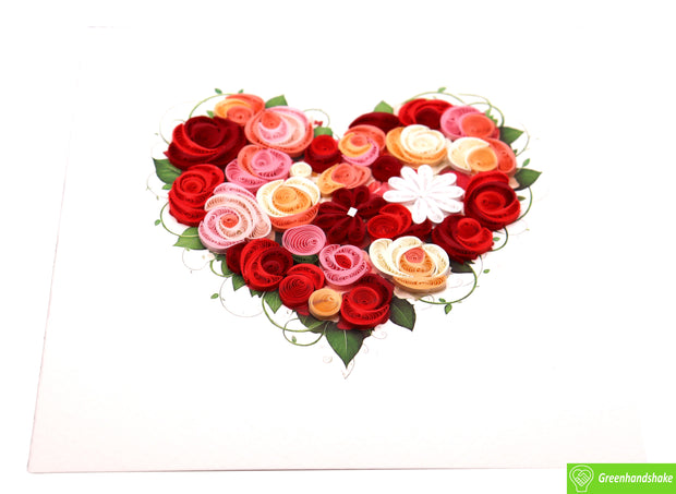 Blooming Heart, Quilling Greeting Card - Unique Dedicated Handmade Art. Design Greeting Card for all occasion by GREENHANDSHAKE