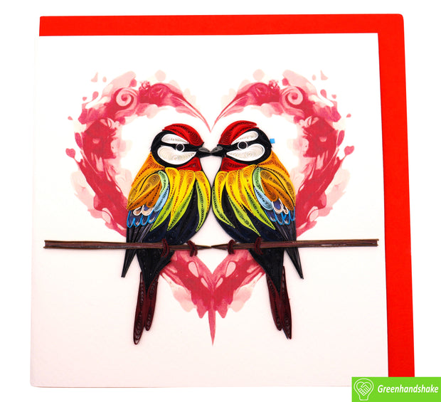 Parroted Love, Quilling Greeting Card - Unique Dedicated Handmade Art. Design Greeting Card for all occasion by GREENHANDSHAKE