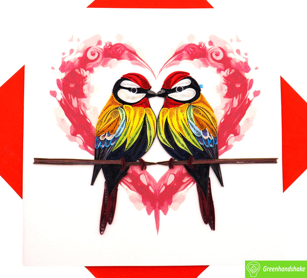 Parroted Love, Quilling Greeting Card - Unique Dedicated Handmade Art. Design Greeting Card for all occasion by GREENHANDSHAKE