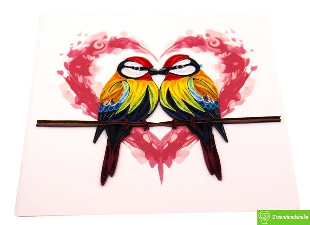 Parroted Love, Quilling Greeting Card - Unique Dedicated Handmade Art. Design Greeting Card for all occasion by GREENHANDSHAKE