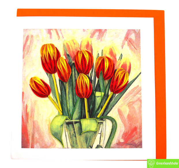 Tulip Whispers, Quilling Greeting Card - Unique Dedicated Handmade Art. Design Greeting Card for all occasion by GREENHANDSHAKE