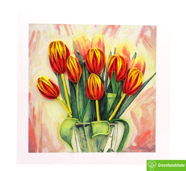 Tulip Whispers, Quilling Greeting Card - Unique Dedicated Handmade Art. Design Greeting Card for all occasion by GREENHANDSHAKE