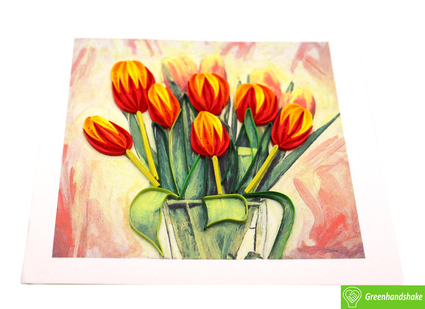 Tulip Whispers, Quilling Greeting Card - Unique Dedicated Handmade Art. Design Greeting Card for all occasion by GREENHANDSHAKE