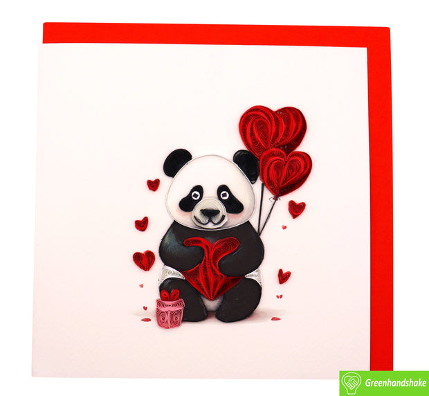 Wrapped in Panda Love, Quilling Greeting Card - Unique Dedicated Handmade Art. Design Greeting Card for all occasion by GREENHANDSHAKE