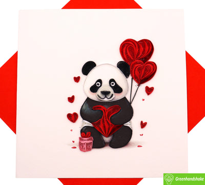 Wrapped in Panda Love, Quilling Greeting Card - Unique Dedicated Handmade Art. Design Greeting Card for all occasion by GREENHANDSHAKE