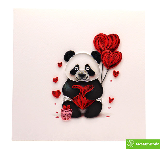 Wrapped in Panda Love, Quilling Greeting Card - Unique Dedicated Handmade Art. Design Greeting Card for all occasion by GREENHANDSHAKE