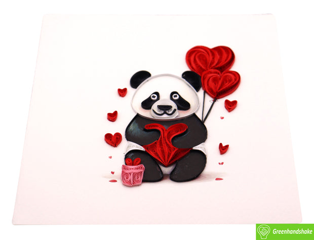 Wrapped in Panda Love, Quilling Greeting Card - Unique Dedicated Handmade Art. Design Greeting Card for all occasion by GREENHANDSHAKE