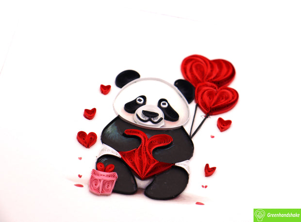 Wrapped in Panda Love, Quilling Greeting Card - Unique Dedicated Handmade Art. Design Greeting Card for all occasion by GREENHANDSHAKE