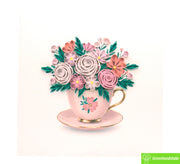 Floral Tea Delight, Quilling Greeting Card - Unique Dedicated Handmade Art. Design Greeting Card for all occasion by GREENHANDSHAKE