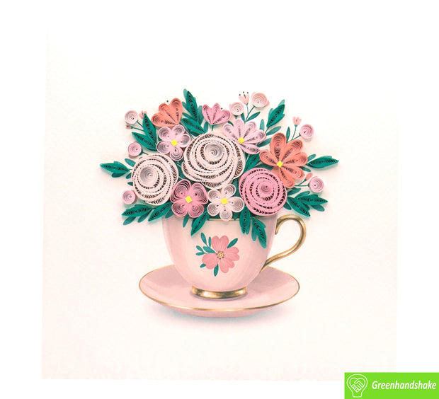 Floral Tea Delight, Quilling Greeting Card - Unique Dedicated Handmade Art. Design Greeting Card for all occasion by GREENHANDSHAKE