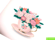 Floral Tea Delight, Quilling Greeting Card - Unique Dedicated Handmade Art. Design Greeting Card for all occasion by GREENHANDSHAKE