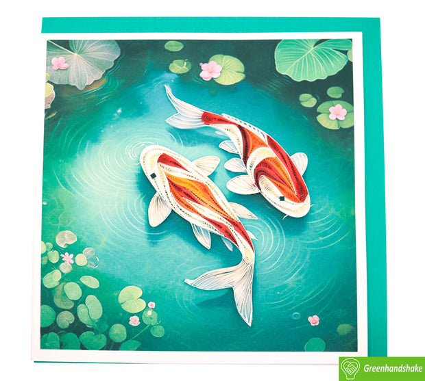 Dance of the Koi, Quilling Greeting Card - Unique Dedicated Handmade Art. Design Greeting Card for all occasion by GREENHANDSHAKE