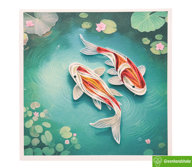 Dance of the Koi, Quilling Greeting Card - Unique Dedicated Handmade Art. Design Greeting Card for all occasion by GREENHANDSHAKE