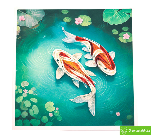 Dance of the Koi, Quilling Greeting Card - Unique Dedicated Handmade Art. Design Greeting Card for all occasion by GREENHANDSHAKE