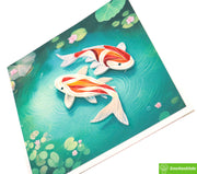 Dance of the Koi, Quilling Greeting Card - Unique Dedicated Handmade Art. Design Greeting Card for all occasion by GREENHANDSHAKE