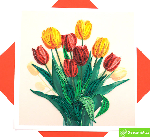 Tulip Elegance, Quilling Greeting Card - Unique Dedicated Handmade Art. Design Greeting Card for all occasion by GREENHANDSHAKE