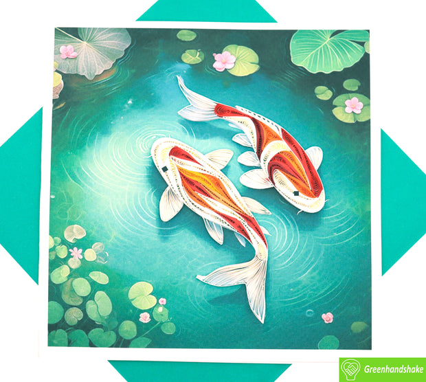 Dance of the Koi, Quilling Greeting Card - Unique Dedicated Handmade Art. Design Greeting Card for all occasion by GREENHANDSHAKE